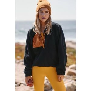 Free People Hit the Slopes Colorblock Fleece Pullover Black Combo Size S